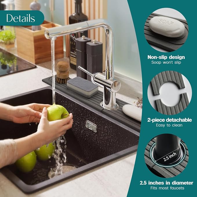 30 inch Kitchen Faucet Absorbent Mat - Diatomaceous Earth Splash Guard for Sink Faucet, Aesthetic Water Absorbing Stone Tray in The Modern Home (30" x 3.9", Dark grey) - Image 8