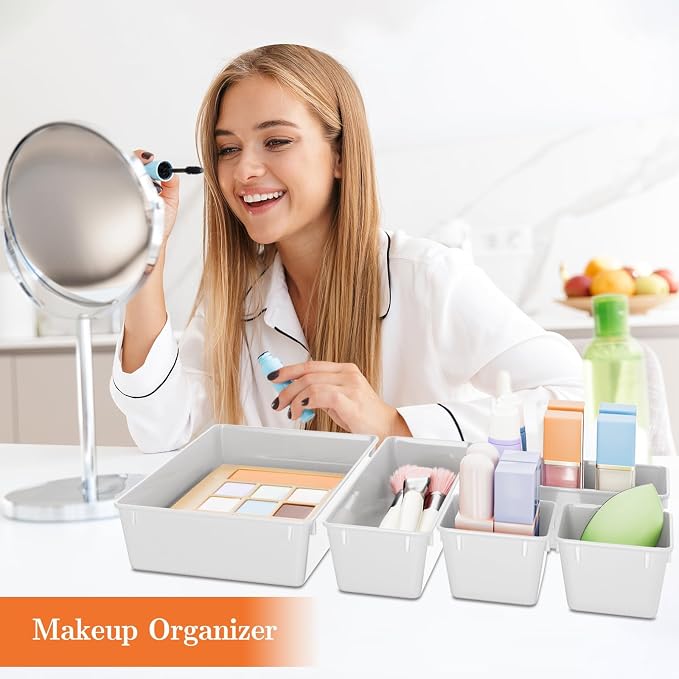SpaceHacks 25 PCS Plastic Drawer Organizer, 4-Size Versatile Organizer Trays & storage Bins - Image 5