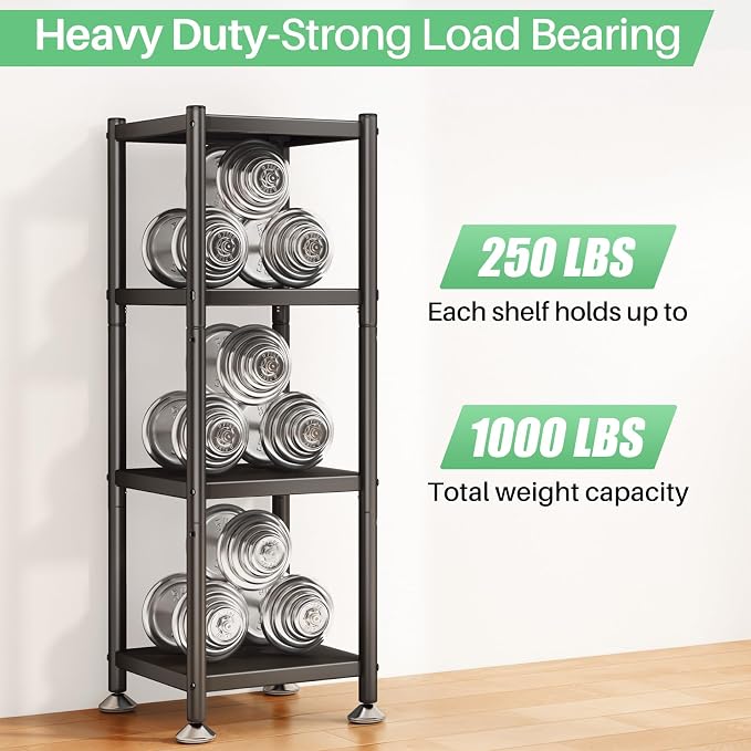 PXRACK Storage Shelves with Rolling Wheels, Adjustable 4 Tier Metal Shelving Unit for Storage Heavy Duty, Small Storage Rack Shelf for Corner of The Kitchen Bathroom Living Room Garage Office, Black - Image 6