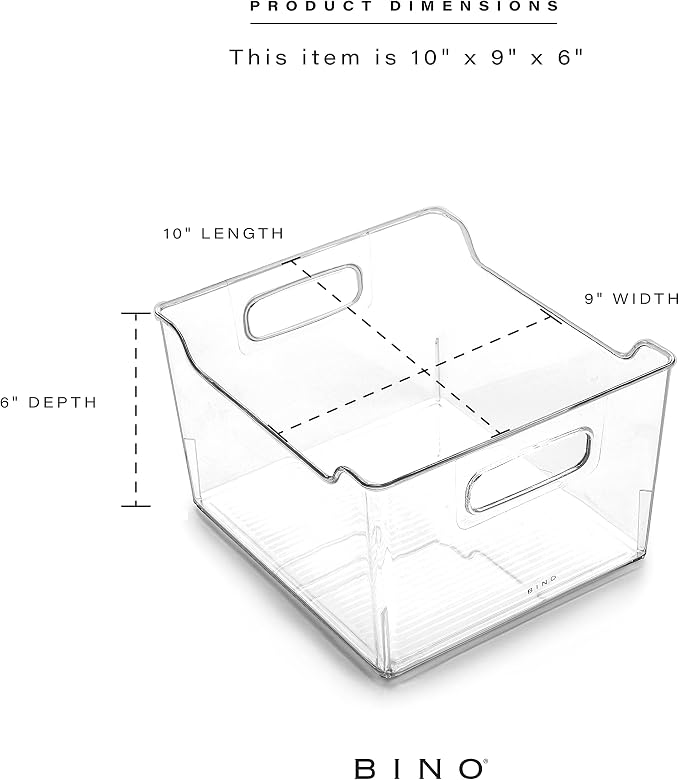 BINO | Plastic Storage Bins - 4 Pack | THE LODGE COLLECTION | Clear Storage | Containers for Organizing with Handles | Pantry Kitchen Organization | Fridge Organizer | Bathroom | Shelves Cabinet - Image 3