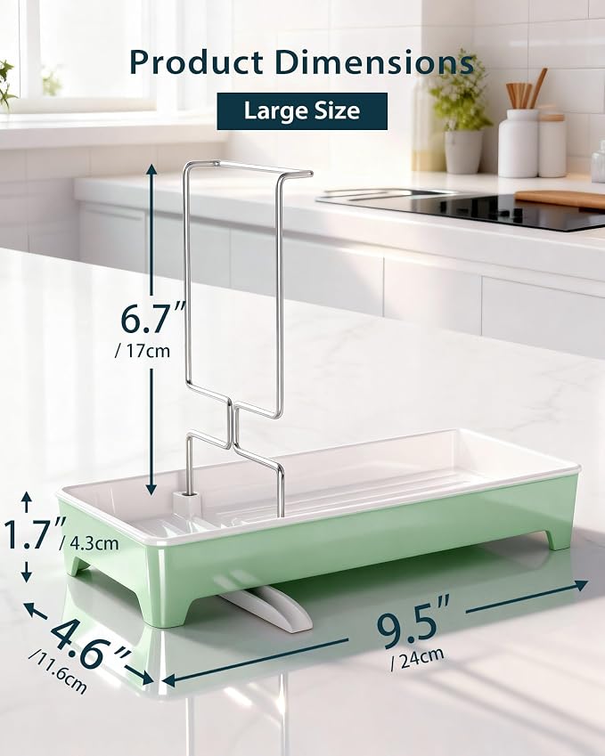 Minimalist Sink Caddy, Rustproof Sponge Holder for Kitchen Sink Green | Large Rustproof countertop organizer with 304 stainless steel brush holder, raised ridges and silicone drain tube - Image 3