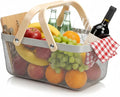 Wire Mesh Storage Organizer Basket Portable Garden Harvest Basket Fruit Basket Bin with Wood Handle Ideal for Kitchen Picnic Pantry Cabinets Storage Home Decor (Cold Gray) by Ymeibe