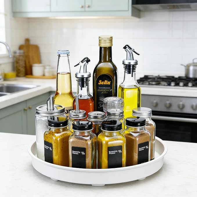 Amolliar Lazy Susan, Turntable Organizer for Cabinet, Metal White 10" 2Pack | Spice Rack for Fridge, Pantry, Cabinet, 360 Rotating Trays Countertop, Under Sink Organizer, Kitchen Condiment Organizer - Image 3