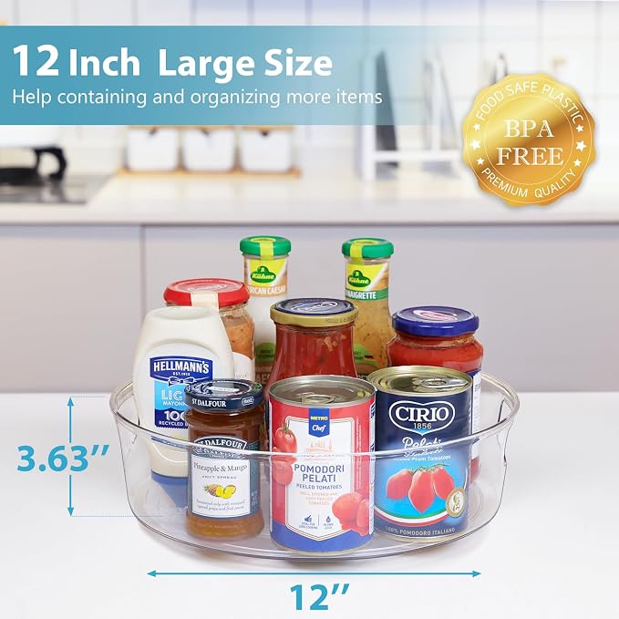 Guzon 4 Pack Lazy Susan Turntable, 12 Inch Rotating Organizer with Handles | Pantry Organizers and Storage, Clear BPA-Free Spice Rack for Cabinet, Kitchen, Refrigerator, Table Top, Pantry, Countertop - Image 5