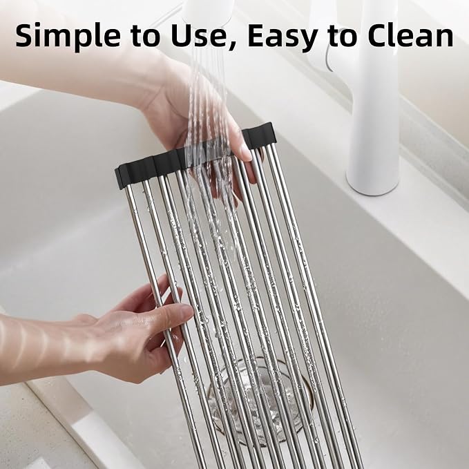 Roll Up Dish Drying Rack, Over Sink Dish Drying Rack, 17" L x 11.8" W, Black - Image 5