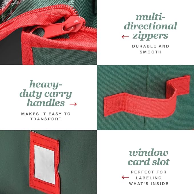 Premium Wrapping Paper Organizer Storage | Gift Wrap Holder With Extra Pockets for Christmas Decorations, Reinforced Handles, Heavy Duty, Ultra-Durable, Tear-Proof Fabric - Fits Up to 27 Rolls (Green) - Image 3