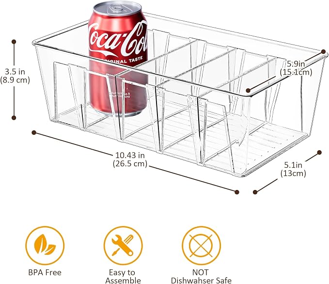 Puricon 4 Pack Pantry Organization and Storage Bins for Kitchen Fridge | Stackable Clear Plastic Storage Racks with Removable Dividers for Countertop Cabinet, 5 Compartments for Snacks Packet Spices - Image 6