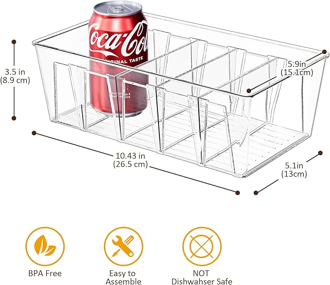 Puricon 2 Pack Pantry Organization and Storage Bins for Kitchen Fridge | Stackable Clear Plastic Storage Racks with Removable Dividers for Countertop Cabinet, 5 Compartments for Snacks Packet Spices - Image 6