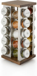 Kamenstein 20 Jar Vintage Revolving Countertop Spice Rack Organizer with Spices Included, FREE Spice Refills for 5 Years, Wood and Stainless Steel with Metal Caps by Kamenstein
