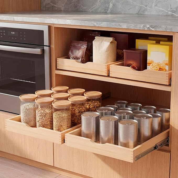 Sintuff 4 Pack Wooden Pull out Tray Cabinet Organizer Gentle Close Roll out Shelves for Kitchen Cabinets Fully Assembled Slide Pantry Shelves (15'' X 21'') - Image 5