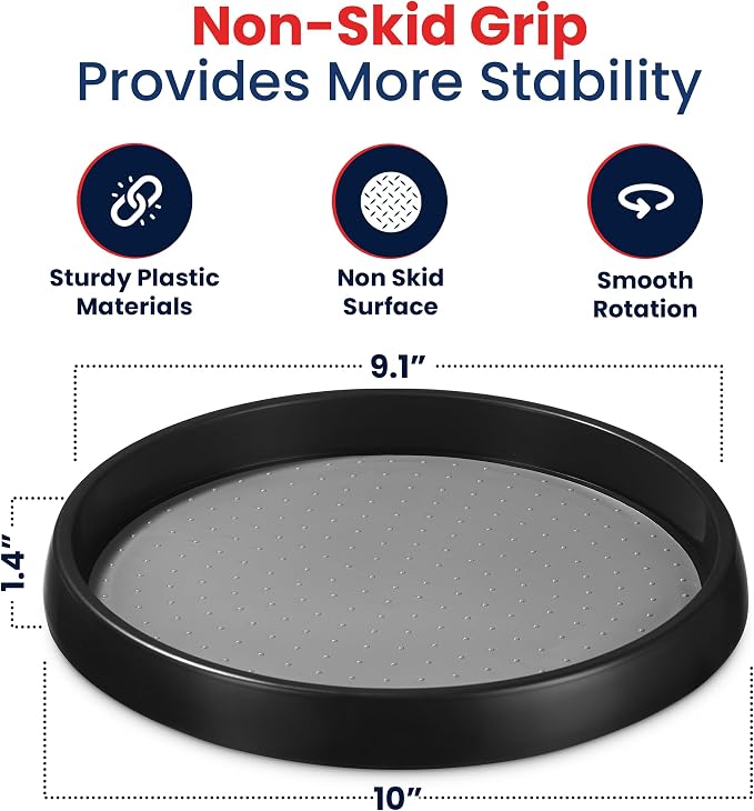 Oizeir 10 Inch Lazy Susan (Set of 4) - Non-Skid Turntable for Cabinet to Maximize Storage and Simplify Accessibility in Kitchen, Bathroom, and Pantry Spaces (Black) - Image 3