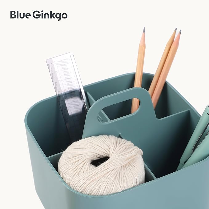 BLUE GINKGO Stackable Organizer Caddy, Square, Green, Made in Korea | Portable. Adjustable. Home, Office & School Storage. - Image 7