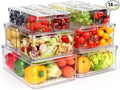 14Pack Fridge Organizer, Stackable Refrigerator Organizer Bins with Lids | BPA-Free Clear Plastic Storage Containers For Kitchen Cabinets, Fridge, Drinks, Fruits, Vegetables, Cereals, Counter Storage by YKIOKE