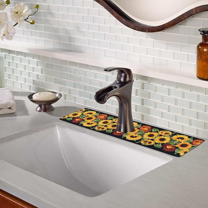 Sink Faucet Absorbing Mat, 2 Pack Drying Mat Around Faucet Sink Splash Guard Behind Faucet Sinkmat For Kitchen Bathroom Island Rv 24 * 5.5 Inch (60 * 14 cm) - Image 3
