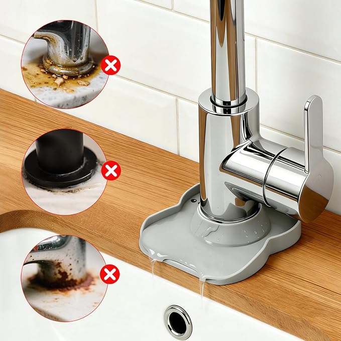 Silicone Faucet Mat for Kitchen Tap Compact Sink Splash Guard Protectors Behind Draining,Grey 2PCS - Image 4