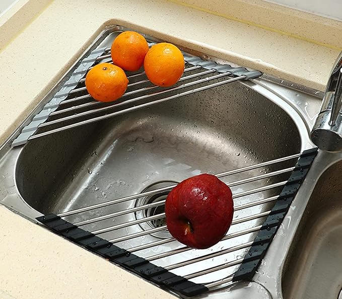Ahyuan Roll up Dish Drying Rack Over The Sink Kitchen Roll up Sink Drying Rack Portable Dish Drainer Foldable Dish Drying Rack (Warm Gray, Triangle 16.3''X9.4'') - Image 4