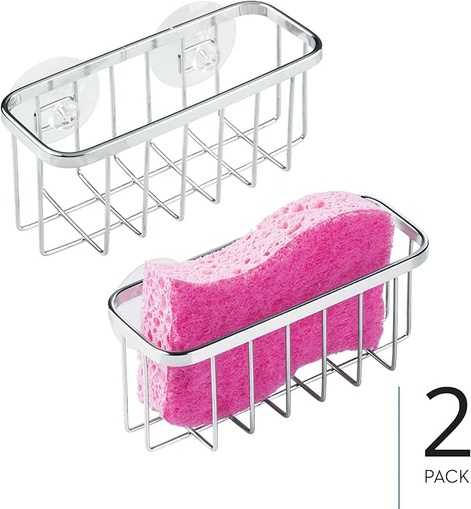 iDesign Stainless Steel Suction Sponge Holder, Kitchen Sink Sponge Caddy Organizer, Polished, Set of 2 (Pack of 12) - Image 2
