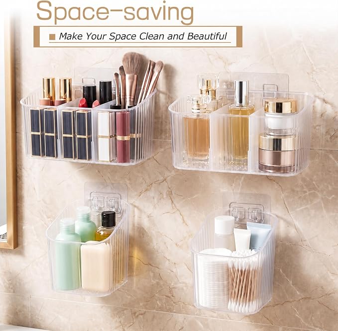 14 Pack Cabinet Door Organizer Adhesive Wall Mount Storage Bins Makeup Containers Stackable Organizer Basket for Kitchen Cabinets, Bathroom, Pantry, Office, Refrigerator (Frosted Clear) - Image 5