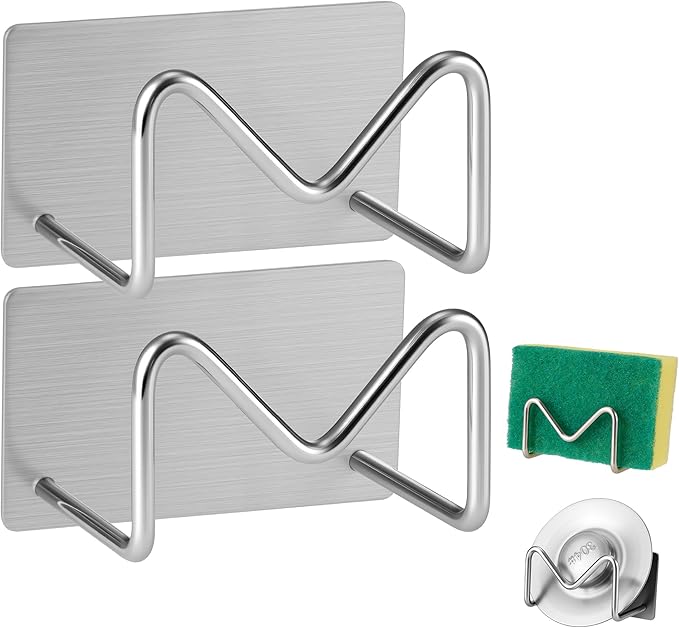 Luckyiren 2-Pack Stainless Steel Sponge Holder, Kitchen Sink Caddy Organizer, SUS304 Rustproof, Brushed Finish by Luckyiren