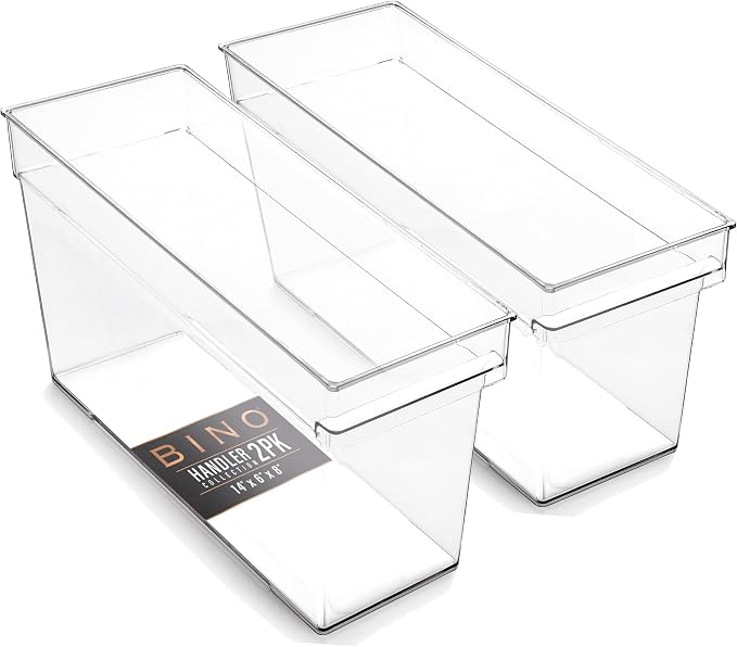 BINO | Plastic Storage Bins, Medium - Deep | THE HANDLER COLLECTION | Multipurpose Organizer Bins | Kitchen Pantry Organizers and Storage | Clear Containers for Organizing Home | Freezer Organizer by BINO