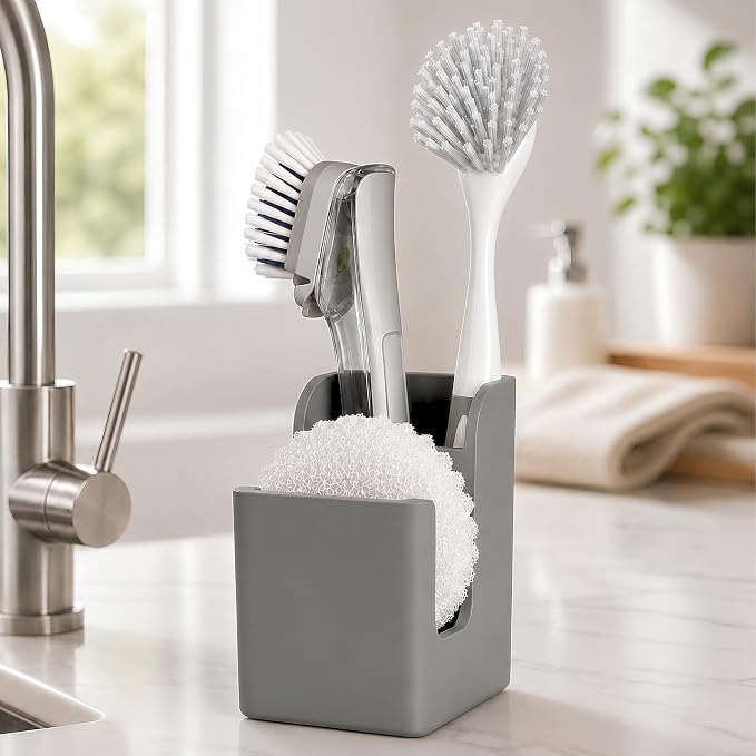 Silicone Sink Caddy – Sponge Dish Brush Holder for Kitchen Sink | Kitchen Sink Organizer, Sink Brush Holder, Sink Sponge Holder for Scrub Daddy, Scrub Mommy, Sponge & Kitchen Brush Holder by Spacewiser