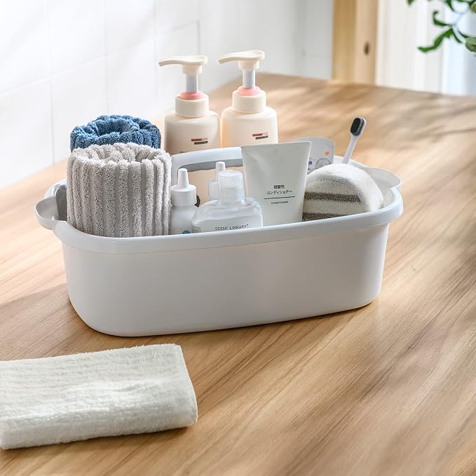 ALINK Large Plastic Shower Caddy Tote, Portable Storage Caddy Basket Organizer with Handle for Dorm, Bathroom, Tool, Garden, Kitchen, Cleaning Supplies - White - Image 3