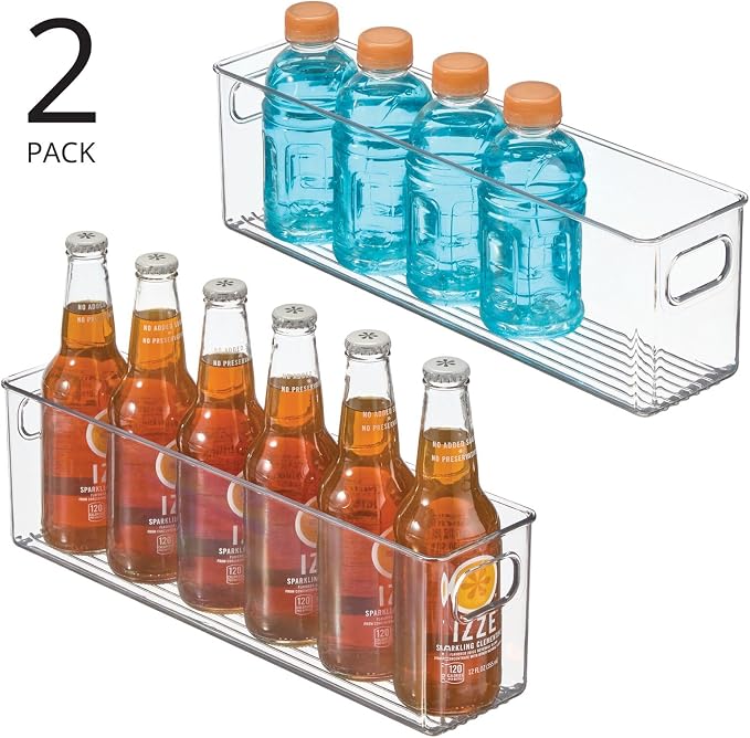 mDesign Plastic Kitchen Organizer - Storage Holder Bin with Handles for Pantry, Cupboard, Cabinet, Fridge/Freezer, Shelves, and Counter - Holds Canned Food, Snacks - 2 Pack - Clear - Image 2