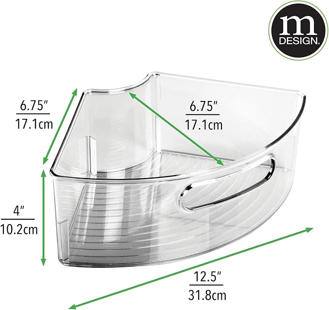 mDesign Plastic Lazy Susan Cabinet Storage Bin with Front Handle for Kitchen Countertop, Pantry, Shelf, Fridge Organization - Hold Food, Drinks, Snacks - Ligne Collection - Smoke Gray Tint - Image 2