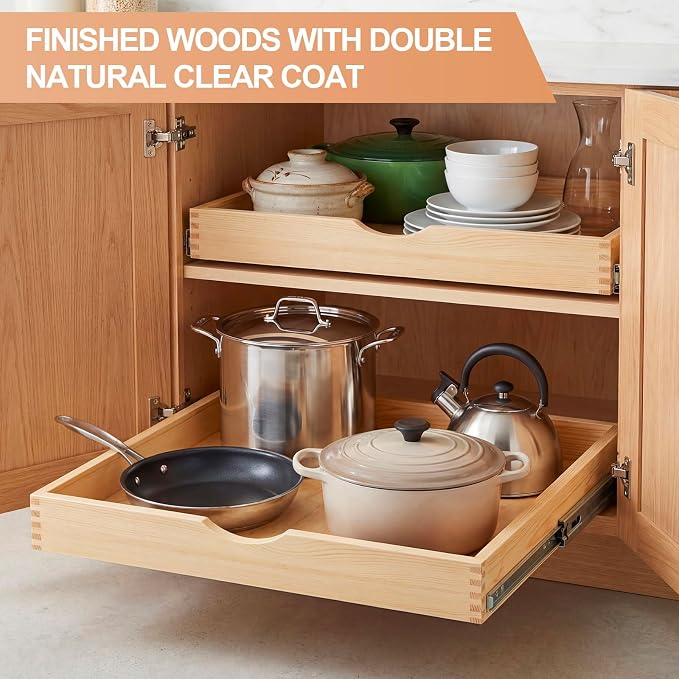 Sintuff 4 Pack Wooden Pull out Tray Cabinet Organizer Gentle Close Roll out Shelves for Kitchen Cabinets Fully Assembled Slide Pantry Shelves (26'' X 21'') - Image 5