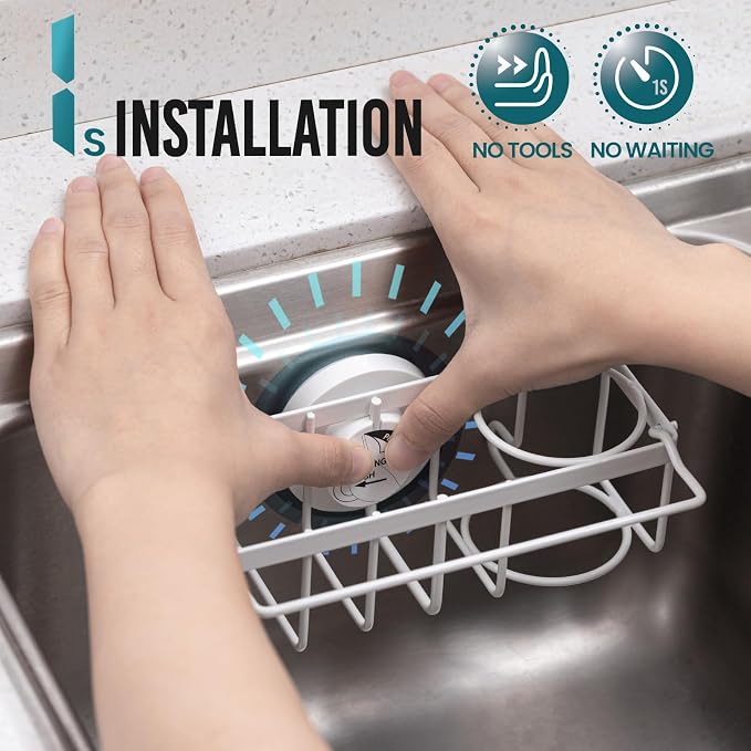 TAILI 4-in-1 Sponge Holder for Kitchen Sink with Strong Suction Cup-White | Removable Rustproof 304 Stainless Steel Multi-compartment Sponge Holder with Suction Cup, Keeps Brushes & Scrubbers Tidy - Image 3