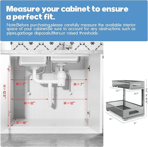 1 Pack 17IN Depth Under Sink Storage Organizer, Large 2-Tier Elegant Mesh Pull Out Shelf for Kitchen and Bathroom Cabinet Organization, L-Shaped and Adjustable Height Design-Gun Gray - Image 2