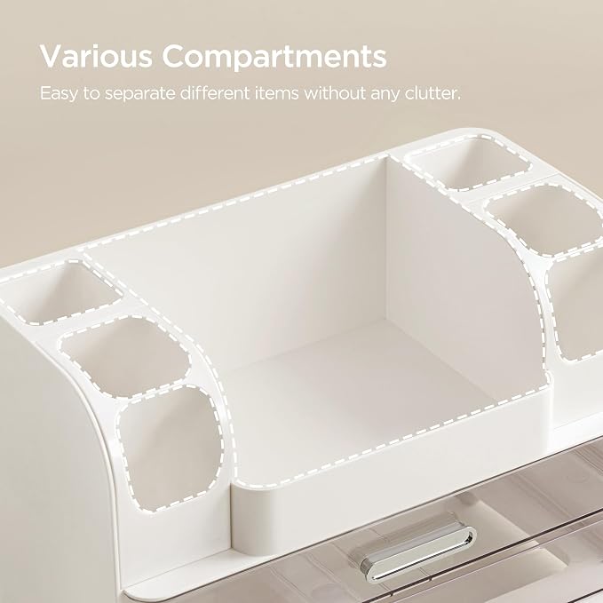 HBlife Makeup Organizer for Vanity with Brush Holder, Large Bathroom Countertop Cosmetic Organizer Skin Care Storage, Easy to Store Lipsticks, Nail Polishes, Perfumes, Eyeshadow Palettes, White - Image 3
