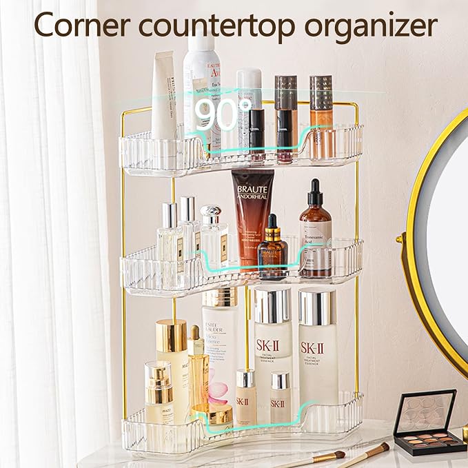 3-Tier Corner Bathroom Counter Organizer – Storage Shelf for Makeup, Perfume & Skincare, Space-Saving Countertop Tray Fits Bathroom, Dresser, Kitchen (White) - Image 4