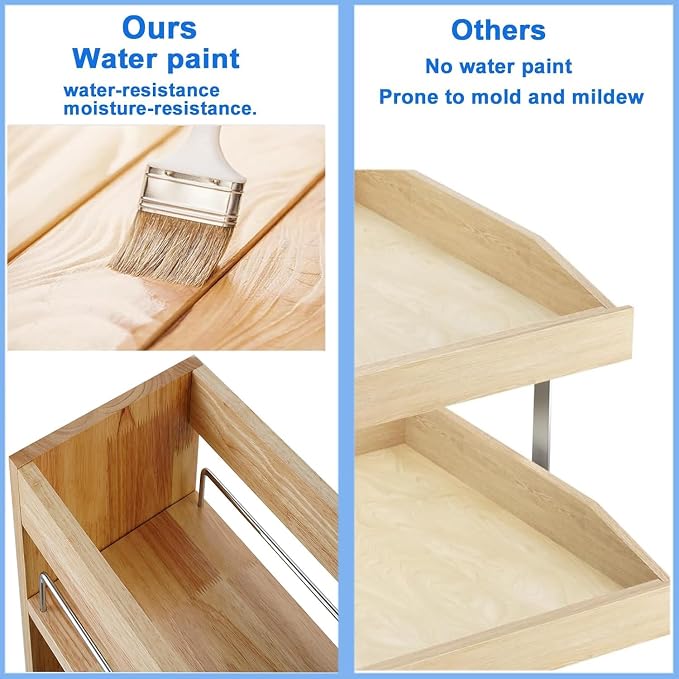 DINDON Pull Out Spice Rack Organizer for Cabinet, (6.5" W x 21.9" D x 25.2" H) Multi-Use Wood Pull Out Cabinet Organizer Slide Out Shelf Cabinet Storage for Kitchen, Pantry Organization - Image 5