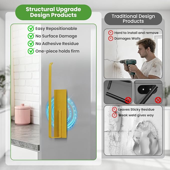 Paper Towel Holder Gold, Magnetic Paper Towel Holder for Fridge, Toilet Paper Roll Holder Magnet Paper Towel Rack Wall Mount Fridge Organizer for Golden Bathroom Kitchen Dorm Room RV Essentials, 2Pack - Image 7