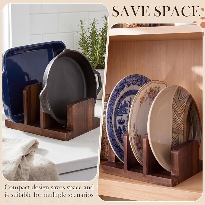 2 Pack Acacia Wood Cutting Board Holder, Kitchen Rack for Cutting Boards, Lids, Bakeware Storage, Countertop Pan & Tray Holder with 3 Slots, Plate Organizer for Cabinet, Baking Sheets - Image 6