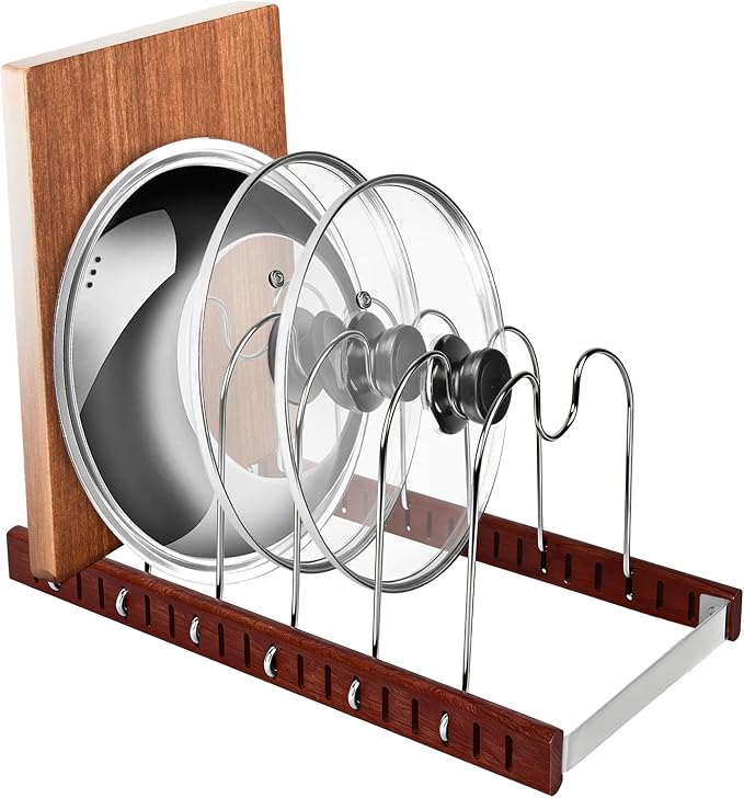 Pot Lid & Pan Organizer, Space-Saving Kitchen Cabinet Organizer W Oak Base & Self-Adaptive Flexible Design for Tray, Baking Sheet, Cutting Board, Cookware, Skillets - Cutting Board Holder Storage by Unknown