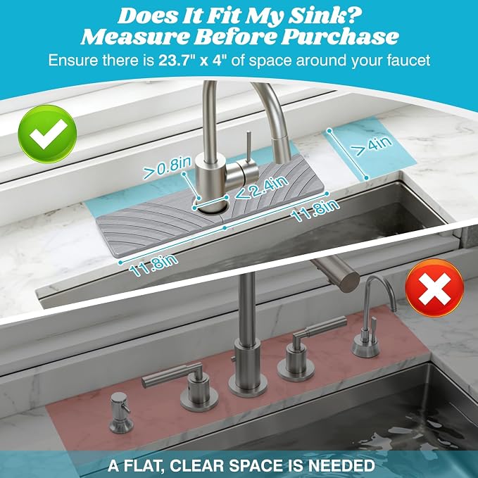 SpaceHacks Stone Faucet Mat for Kitchen Sink 15.7x4 in, Light Gray | Fast Drying Diatomite Stone Drying Mat, Water Splash Guard, Textured Drainage Sink Protector, Suits Bathroom&Kitchen Counter - Image 2