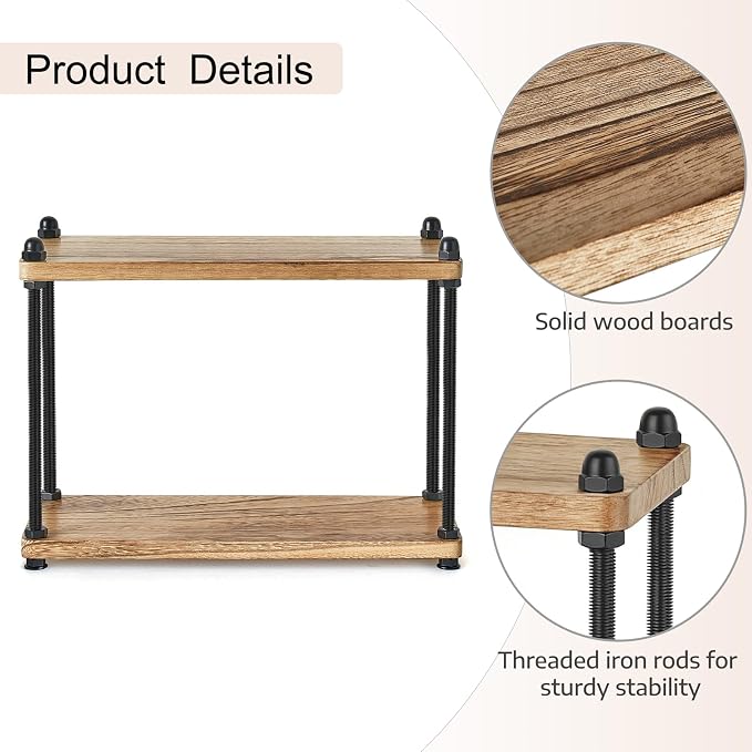 Mkono Bathroom Counter Organizer, 2 Tier Rustic Wood Countertop Sink Shelf | Light Brown, Skincare Makeup Spices Mugs Perfume Holder, Vanity Bedroom Kitchen Coffee Bar Office Storage Decor, Space-Saving - Image 7