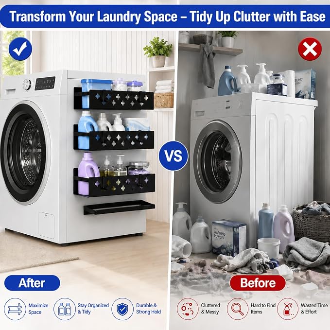 Linidcoud Laundry Room Organization, 3 Pack Magnetic Shelves Laundry Organizer, Strong Multipurpose Magnetic Shelf for Bathroom Kitchen Fridge Organization - Image 2