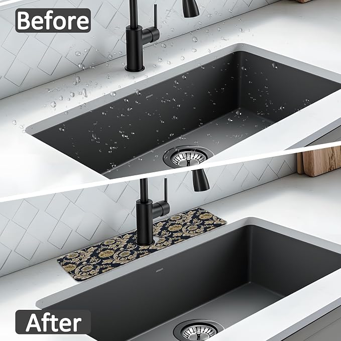 2PCS 15" X 5.5" Kitchen Sink Splash Guard Faucet Mat Floral Flower Super Absorbent Fast Drying Faucet Guard & Draining Mat Sink Splash Guard Behind Faucet for Kitchen, Bathroom - Image 7