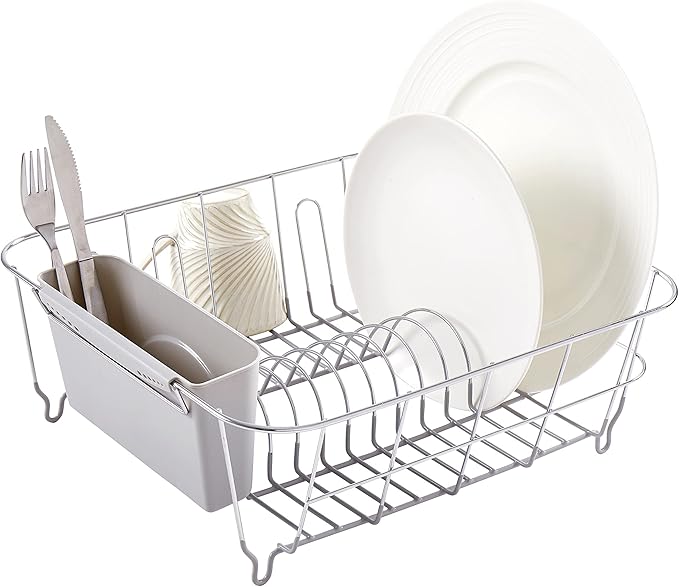 Sweet Home Collection 2 Piece Dish Drying Rack Set Drainer with Utensil Holder Simple Easy to Use Fits in Most Sinks, 14.5" x 13" x 5.25", Silver (Pack of 12) by SweetHomeCollection
