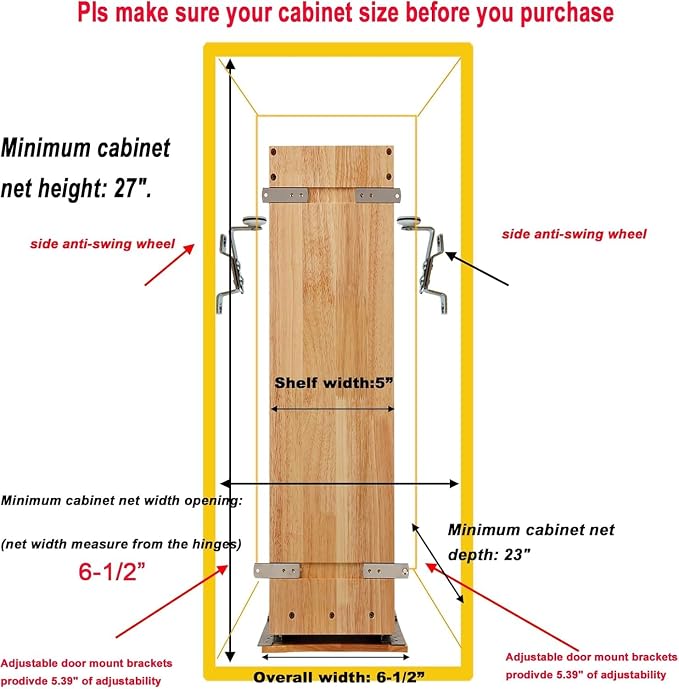 DINDON Pull Out Spice Rack Cabinet Organizer, (5" W x 21.9" D x 25.2" H) Multi-Use Soild Wood Pull Out Cabinet Organizer With 4 Movable Stainless Steel Cutlery Storage Buckets for Kitchen Organization - Image 4