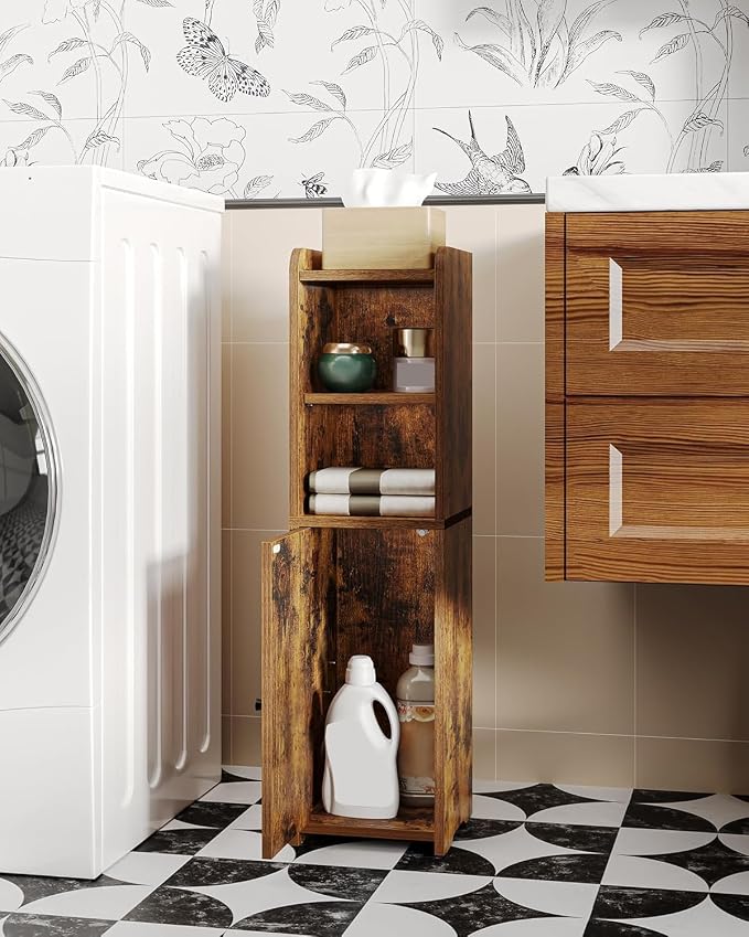 Hzuaneri Bathroom Storage Cabinet, Narrow Toilet Paper Cabinets with Doors | Small Corner Floor Cabinet with Doors and Adjustable Shelf, Bathroom Organizer for Small Spaces, Rustic Brown BC19701X - Image 6