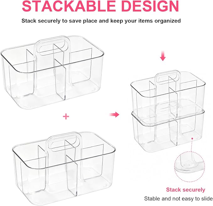 Plastic Storage Caddy with Handle, Clear Shower Makeup Caddy Organizer with 5 Compartments, Portable Multi-Purpose Desk Caddy for Craft Art Supply Pencils Home Office Bathroom Supplies - Image 5