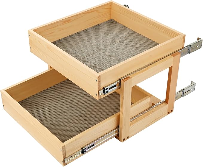 Pull Out Kitchen Drawer Cabinet organizer, 2 Tier 20"W*21"D*16"H -2 Tier,Soft Close Slide Out Wood Shelves Storage for Heavy-Duty, Bottom Assembly (Cabniet Opening W>20.5'',D>21.5'',H>16.5'') by Yucorp