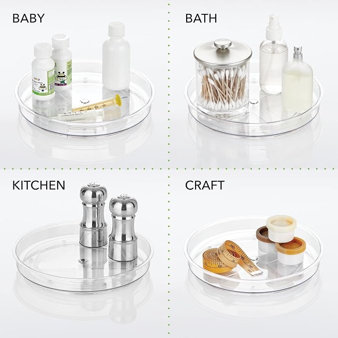 mDesign Lazy Susan Turntable Plastic Spinner for Kitchen/Bathroom, Pantry, Fridge, Cupboards, or Counter Organizing, Fully Rotating Organizer for Food, 9" Round - Lumiere Collection - Clear - Image 5