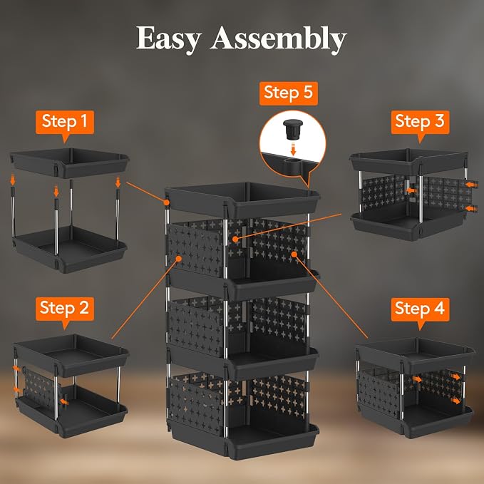 Lifewit 4 Tier Plastic Stackable Storage Baskets for Clothes 1 Pack, Black | Stacking Bins for Food, Multifunctional Organizer for RV, Kitchen, Playroom, Pantry and Bathroom - Image 5