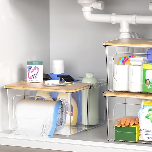 iCASA 2 in 1 Trash Bag Holder Garbage Bags Dispenser Under Sink Organizer | Stackable Trash Bag Organizer for 13/30/33 Gallon Bags, Clear Storage Bins for Kitchen, Cabinet, Laundry Room Organization - Image 5