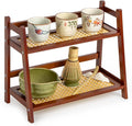 ANBOXIT Matcha Station Organizer, Countertop Bamboo Coffee & Tea Station | Rattan-Look 2 Tier Mug Holder Display Stand for Kitchen Condiment, Coffee Accessories, Home, Office - Brown by ANBOXIT
